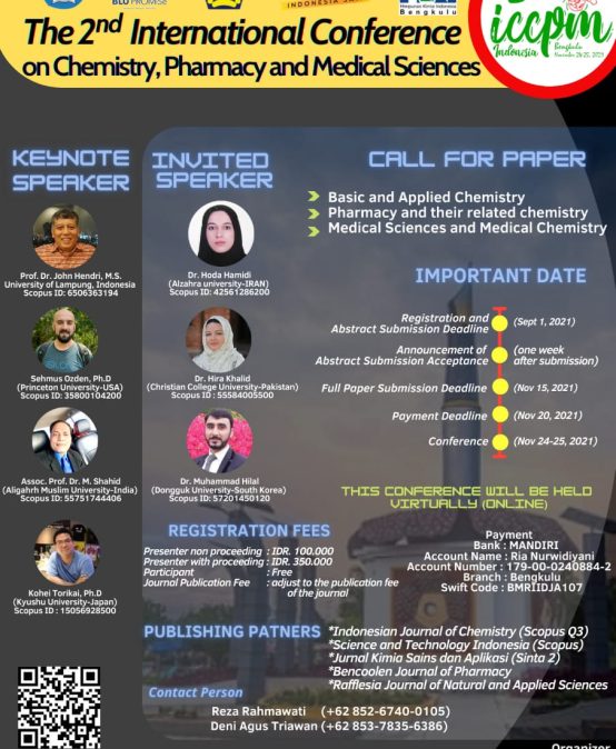 Department of Chemistry Holds the second International Conference on Chemistry, Pharmaceutical and Medical Sciences (ICCPM) on 24-25 November 2021