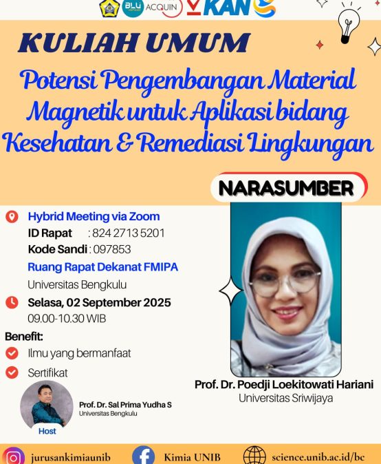 Chemistry Undergraduate Program of The University of Bengkulu Holds Public Lecture on Magnetic Materials for Health and Environmental Remediation Applications