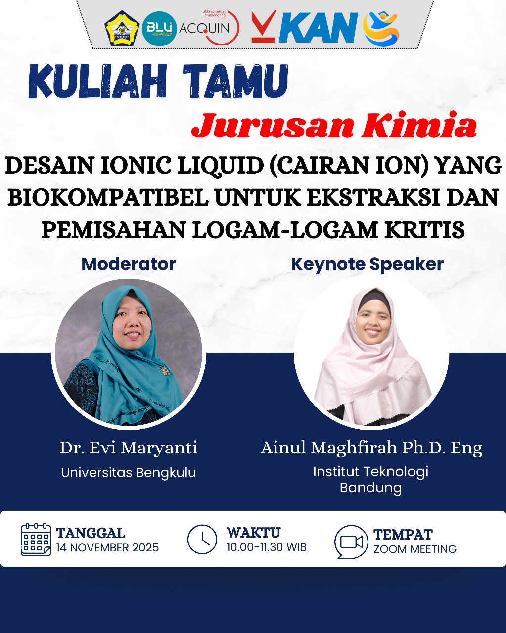 Prodi S1 Kimia Unib Gelar Kuliah Tamu Bahas Desain Ionic Liquid Biokompatibel