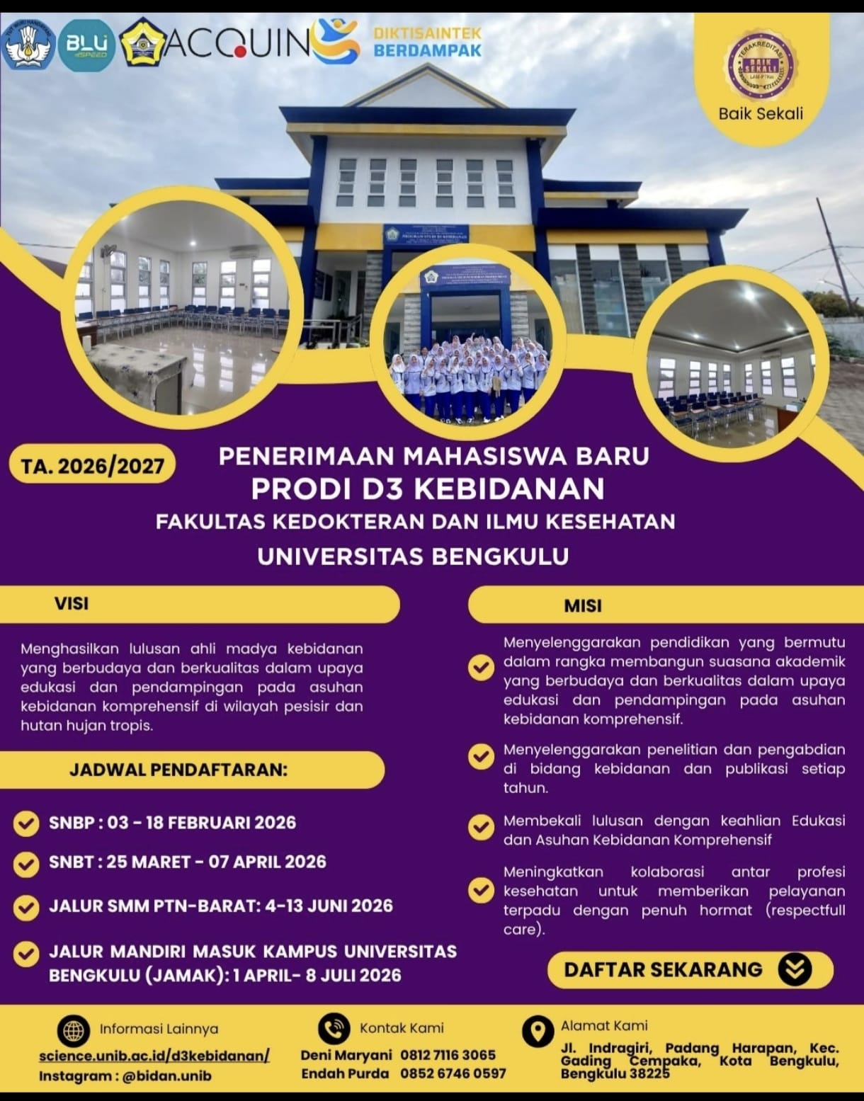 Raih Masa Depan Berdampak: Prodi D3 Kebidanan FKIK Universitas Bengkulu Buka Penerimaan Mahasiswa Baru TA 2026/2027 Raih Masa Depan Berdampak: Prodi D3 Kebidanan FKIK Universitas Bengkulu Buka Penerimaan Mahasiswa Baru TA 2026/2027