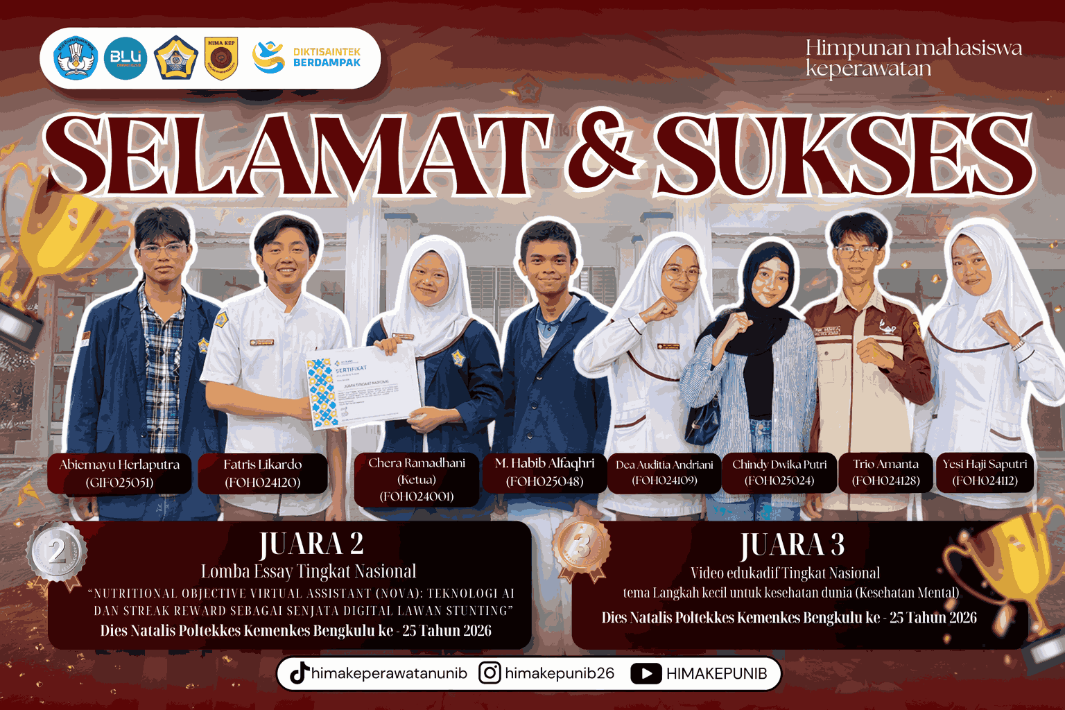 Sapu Bersih Prestasi Nasional! Mahasiswa Keperawatan UNIB Bersinar di Ajang Dies Natalis 2026