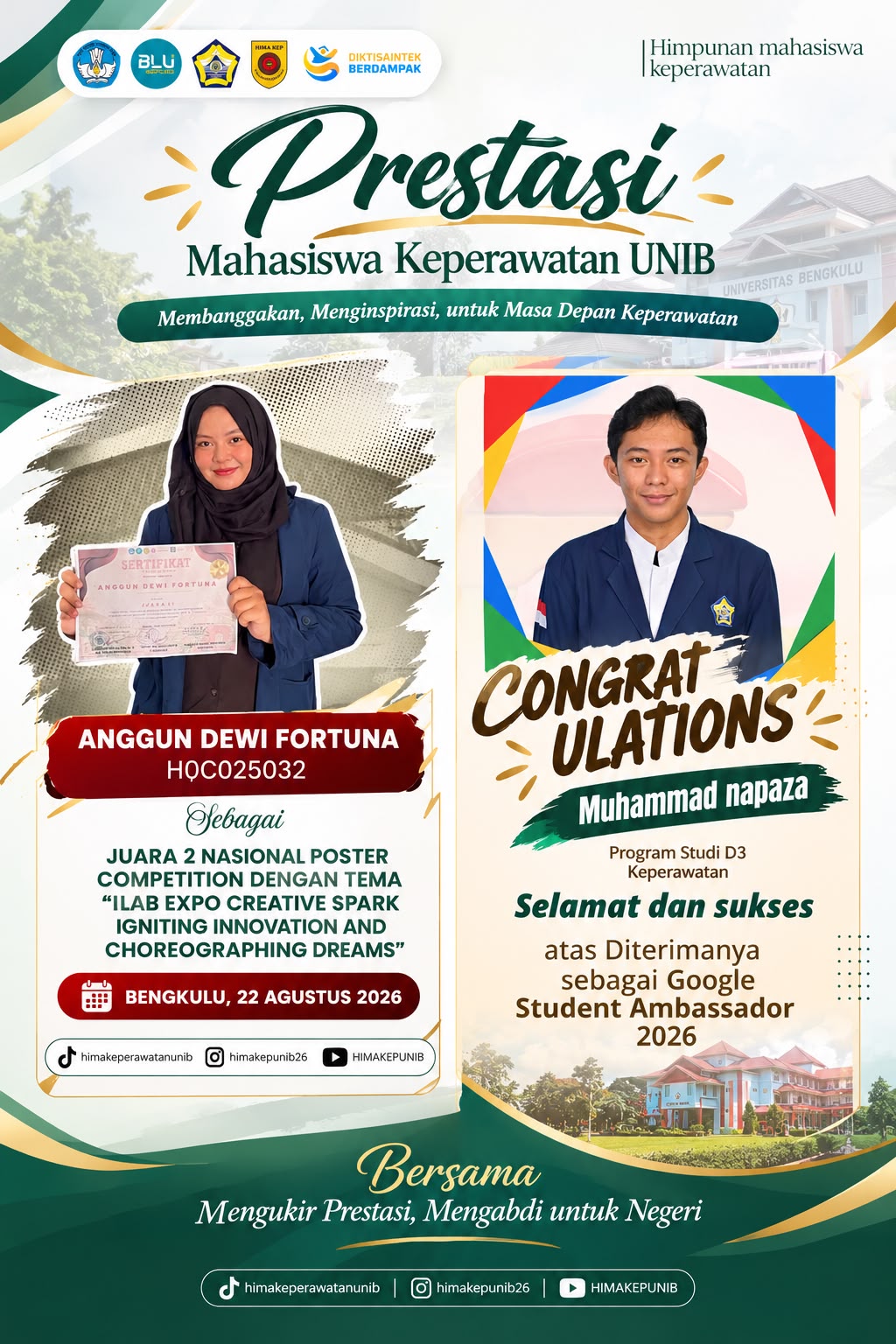 Mahasiswa Keperawatan UNIB Torehkan Prestasi Nasional dan Raih Pengakuan sebagai Google Student Ambassador 2026