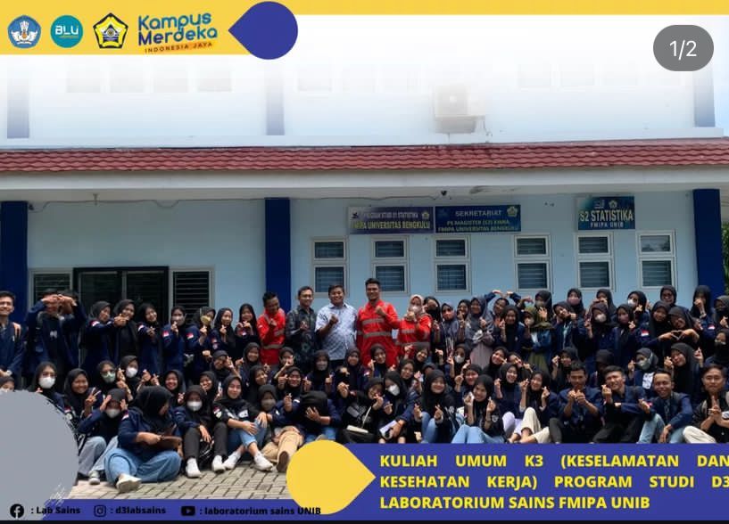 KULIAH UMUM KESELAMATAN DAN KESEHATAN KERJA (K3) PROGRAM STUDI D3 LABORATORIUM SAINS FMIPA UNIB BERSAMA NANDA ELVANDHANI, S.T DAN TIM P.T BINTANG UTAMA KULIAH UMUM KESELAMATAN DAN KESEHATAN KERJA (K3) PROGRAM STUDI D3 LABORATORIUM SAINS FMIPA UNIB BERSAMA NANDA ELVANDHANI, S.T DAN TIM P.T BINTANG UTAMA