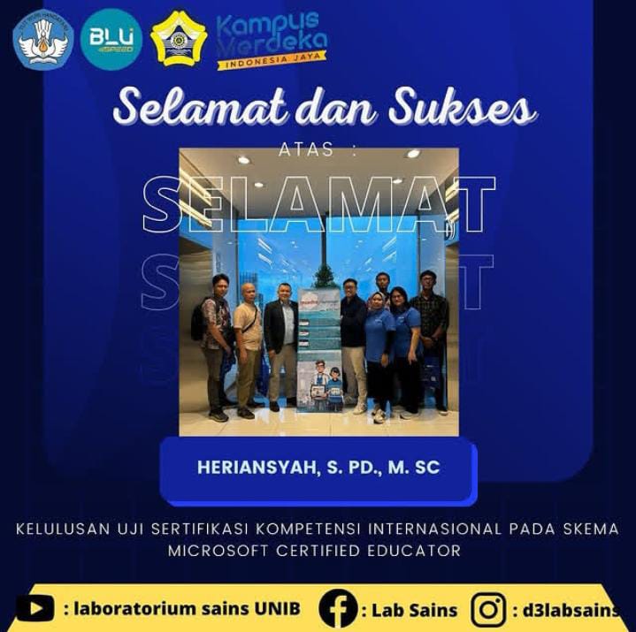 Dosen Program Studi D3 Laboratorium Sains Raih Sertifikasi Microsoft Certified Educator (MCE) Dosen Program Studi D3 Laboratorium Sains Raih Sertifikasi Microsoft Certified Educator (MCE)
