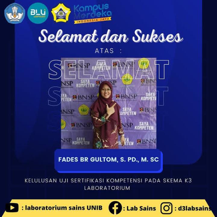 JUMLAH DOSEN D3 LABORATORIUM SAINS TERSERTIFIKASI KOMPETENSI BERTAMBAH LAGI