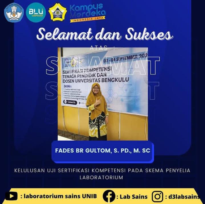 JUMLAH DOSEN D3 LABORATORIUM SAINS TERSERTIFIKASI KOMPETENSI BERTAMBAH LAGI JUMLAH DOSEN D3 LABORATORIUM SAINS TERSERTIFIKASI KOMPETENSI BERTAMBAH LAGI