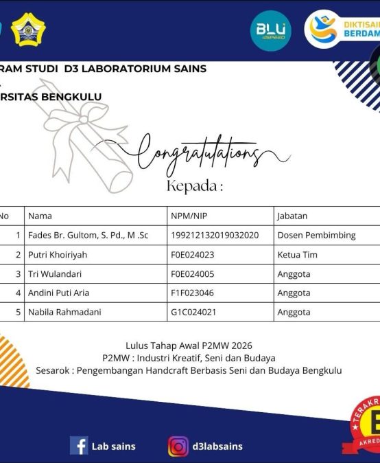 Keberhasilan Mahasiswa Program Studi D3 Laboratorium Sains FMIPA Universitas Bengkulu