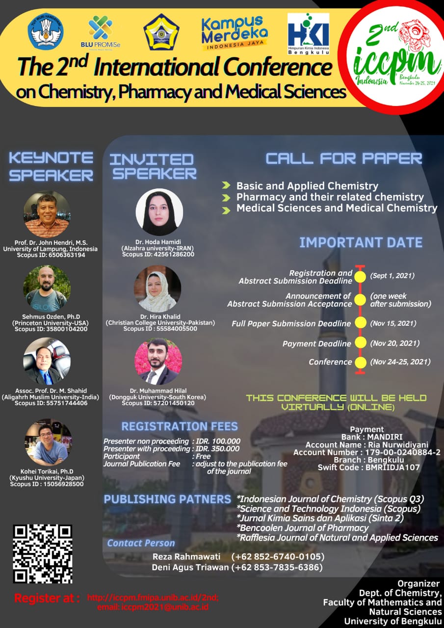 Department of Chemistry Holds the  second International Conference on Chemistry, Pharmaceutical and Medical  Sciences (ICCPM) on 24-25 November 2021