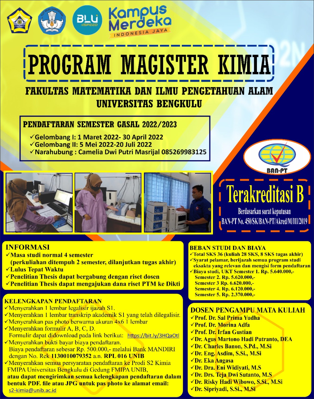PS MAGISTER (S2) KIMIA MEMBUKA KESEMPATAN BERGABUNG