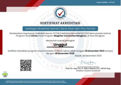 PS MAGISTER (S2) KIMIA BERHASIL MEMPEROLEH AKREDITASI UNGGUL #LAMSAMA PS MAGISTER (S2) KIMIA BERHASIL MEMPEROLEH AKREDITASI UNGGUL #LAMSAMA
