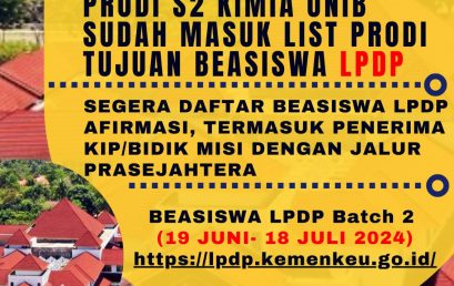 Penerimaan Mahasiswa S2 Kimia FMIPA UNIB Melalui Jalur Fast Track dan Reguler 2024