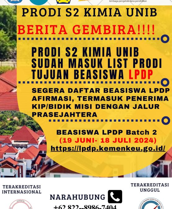 Penerimaan Mahasiswa S2 Kimia FMIPA UNIB Melalui Jalur Fast Track dan Reguler 2024
