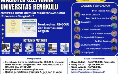 Program Studi Magister Kimia membuka kembali pendaftaran Jalur Umum Tahun Ajaran 2026/2027