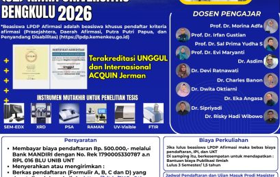 Peluang Emas! Studi S2 Kimia Universitas Bengkulu Jalur Beasiswa LPDP Afirmasi Tahap 2 Tahun 2026 Resmi Dibuka