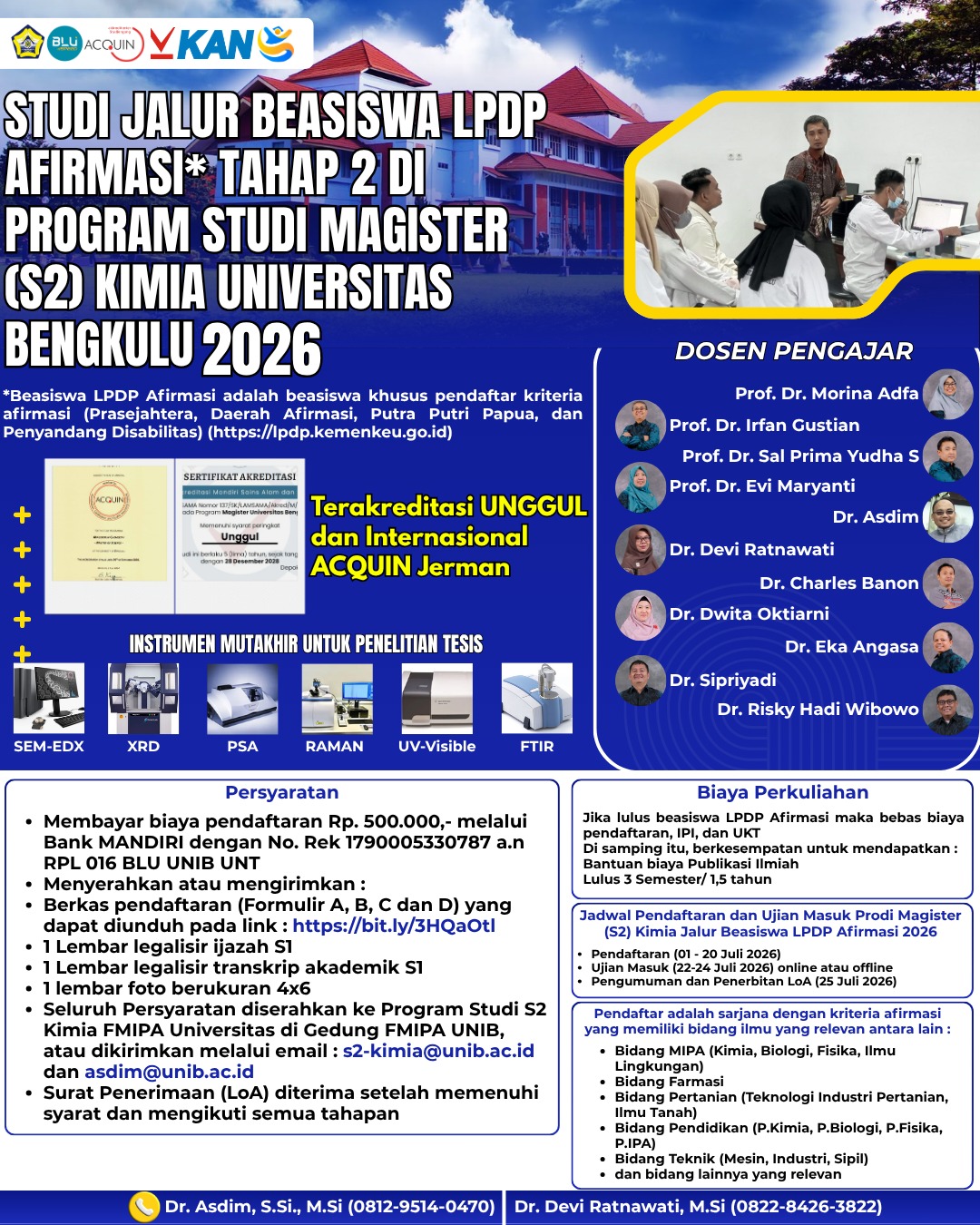 Peluang Emas! Studi S2 Kimia Universitas Bengkulu Jalur Beasiswa LPDP Afirmasi Tahap 2 Tahun 2026 Resmi Dibuka