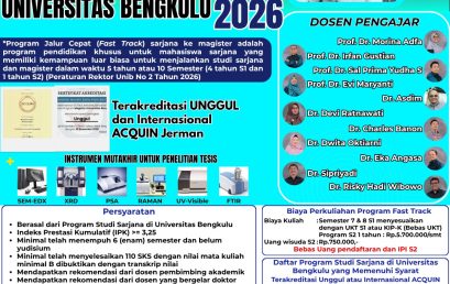 Kabar Gembira! Universitas Bengkulu Buka Pendaftaran Jalur Cepat (Fast Track) S2 Kimia Tahun 2026