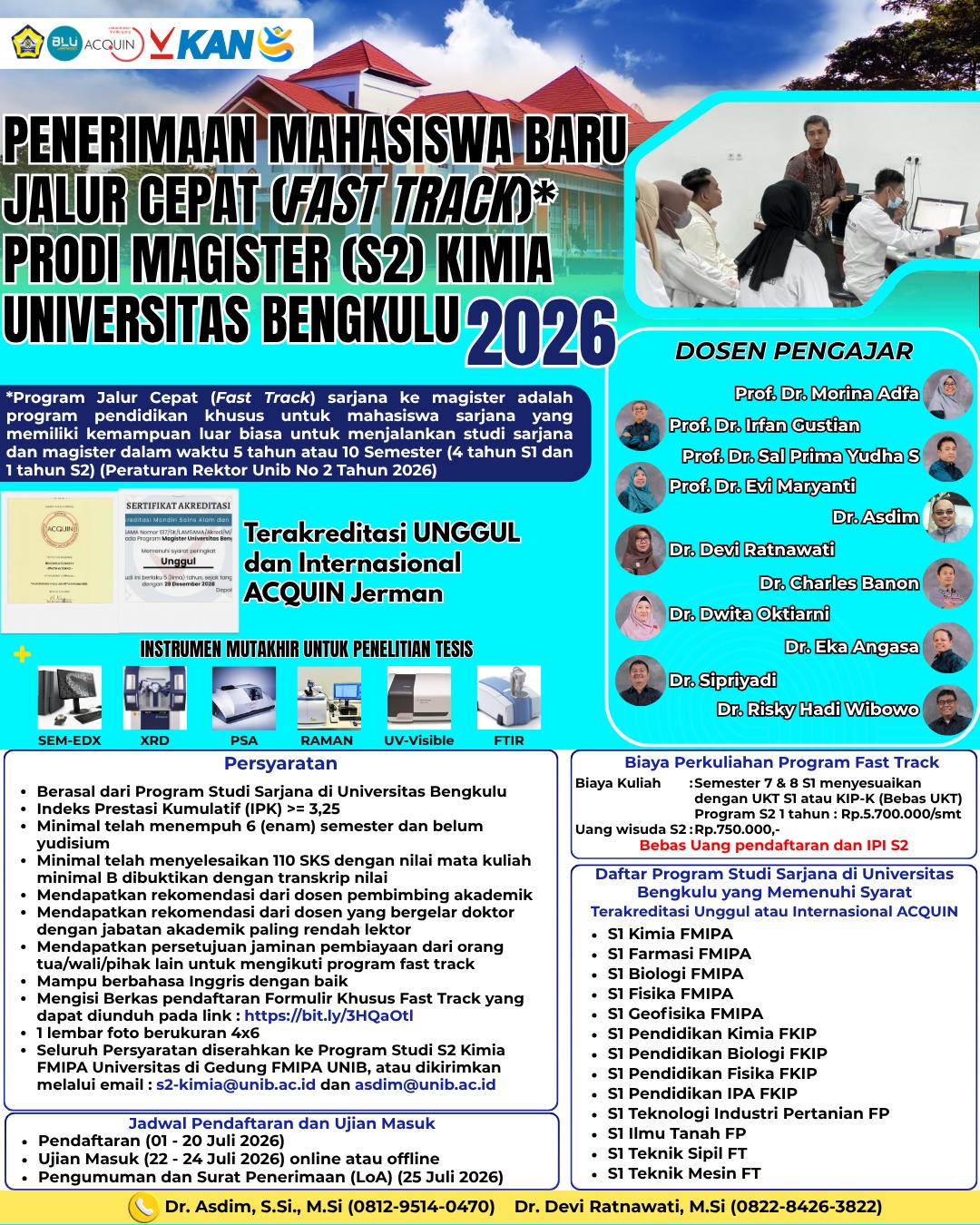 Kabar Gembira! Universitas Bengkulu Buka Pendaftaran Jalur Cepat (Fast Track) S2 Kimia Tahun 2026
