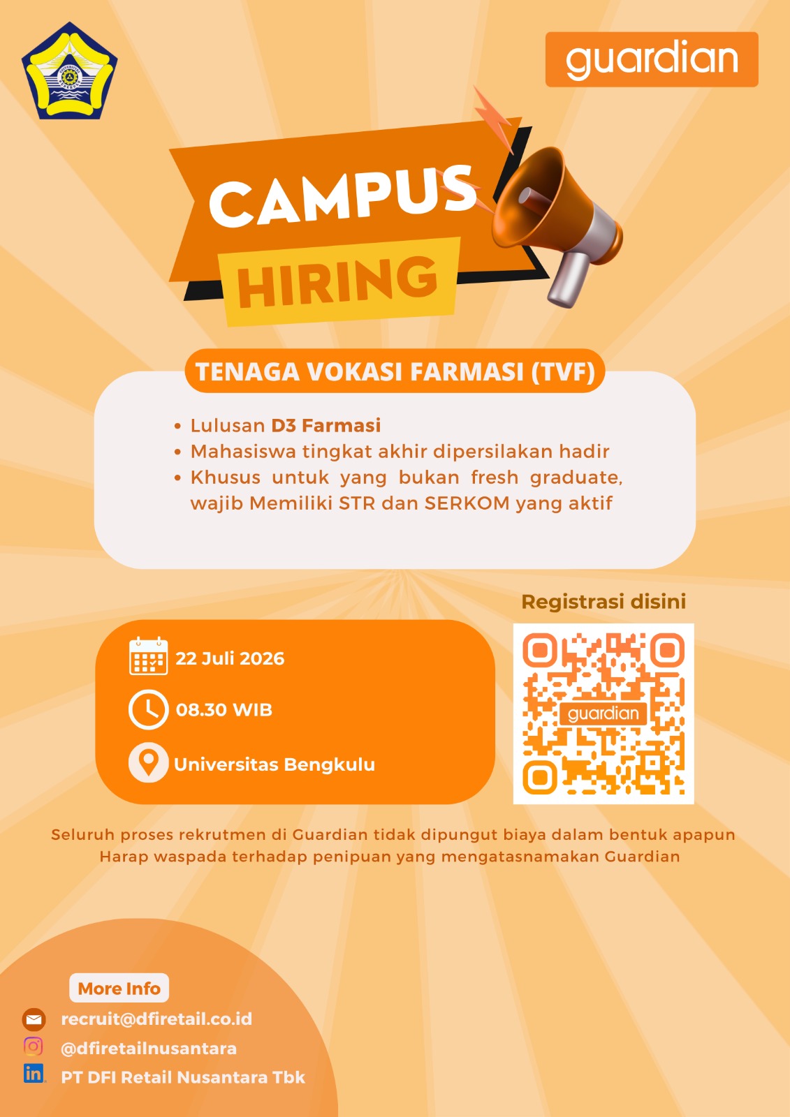 CAMPUS HIRING: Rekrutmen Tenaga Vokasi Farmasi (TVF) dari Guardian Dibuka untuk Lulusan D3 Farmasi dan Mahasiswa Tingkat Akhir CAMPUS HIRING: Rekrutmen Tenaga Vokasi Farmasi (TVF) dari Guardian Dibuka untuk Lulusan D3 Farmasi dan Mahasiswa Tingkat Akhir
