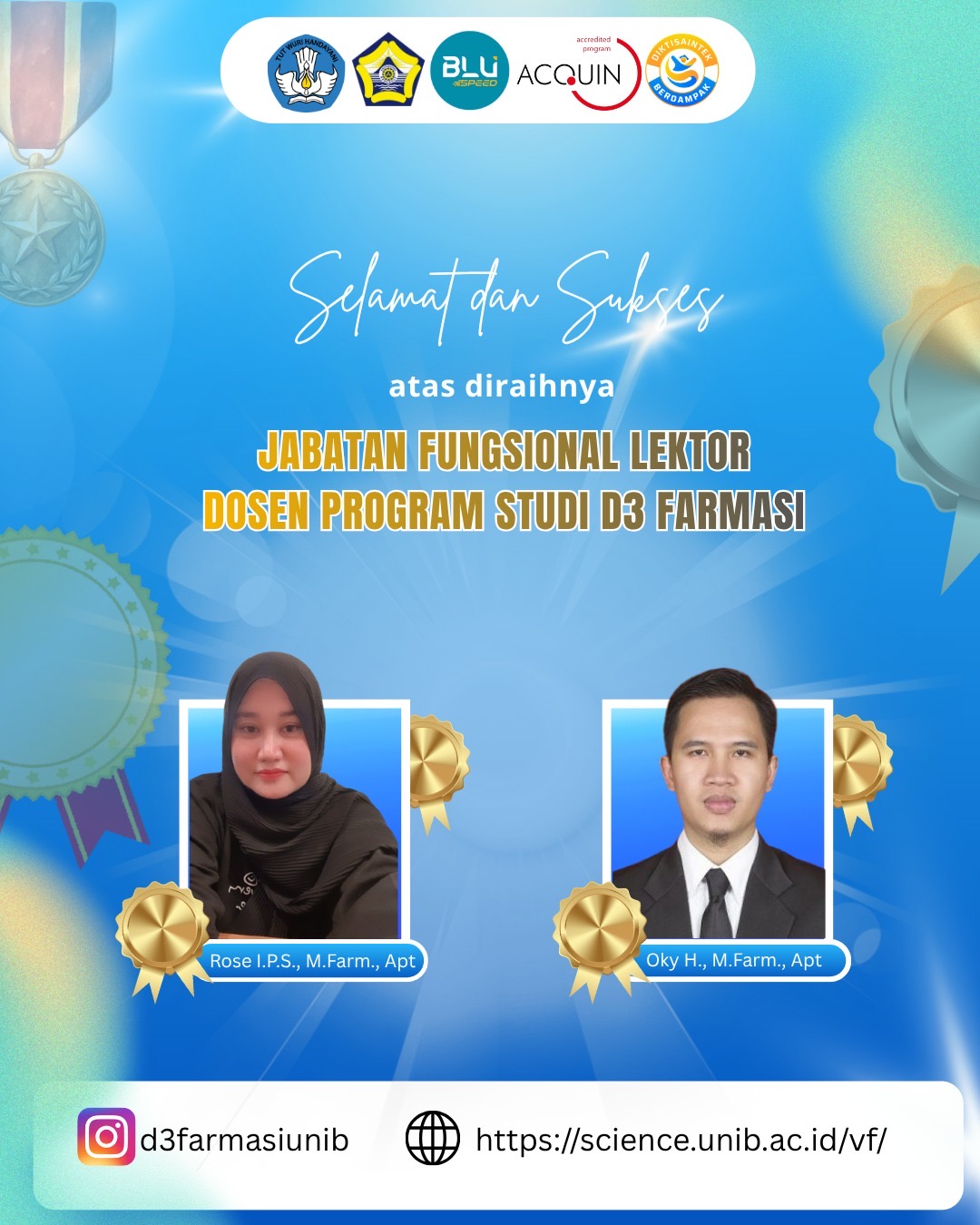 Selamat dan Sukses! Dua Dosen Prodi D3 Farmasi Universitas Bengkulu Raih Jabatan Fungsional Lektor