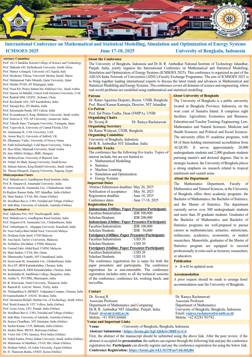 The International Conference on Mathematical and Statistical Modelling, Simulation and Optimization of Energy Systems (ICMSOES 2025)