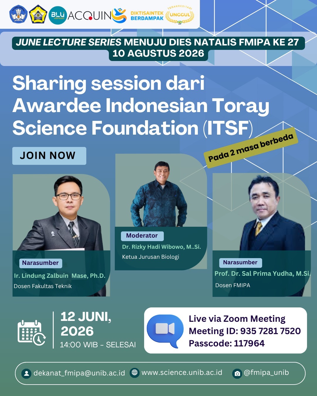 Sukses Digelar, ‘June Lecture Series’ FMIPA Bagikan Tips Tembus Hibah Riset Bergengsi ITSF